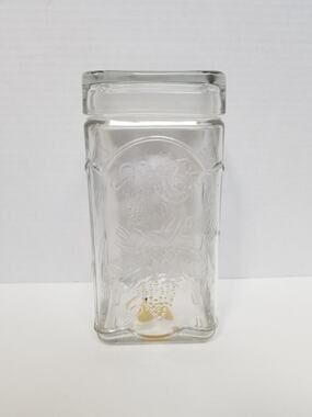 Vintage Libbey Clear Glass Square Canister Embossed Fruit Lid